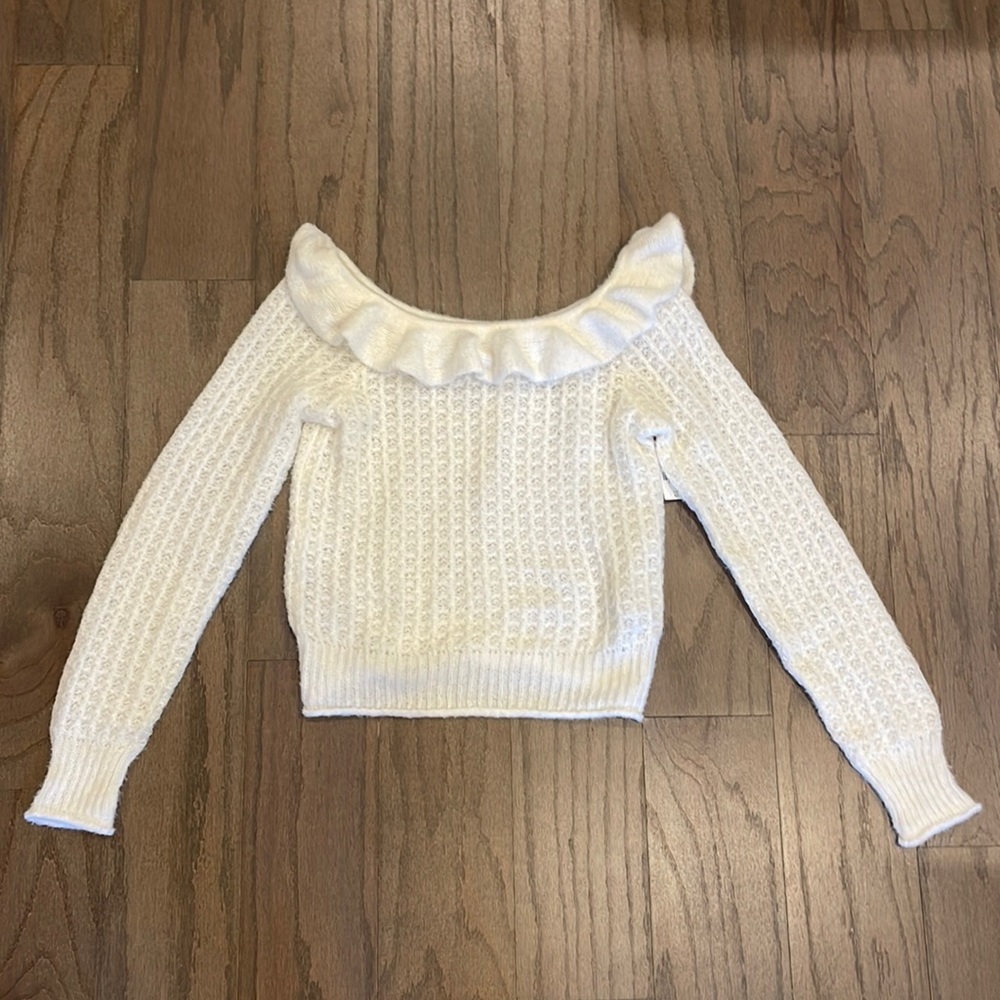 NWT Anthropologie White / Ivory Ruffle Sweater - Size XS